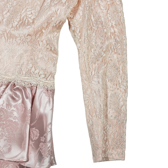 Vintage Scott McClintock Satin Lace Drop Waist Peplum Dress Sz 8 Pink Peach Bow - Picture 8 of 16